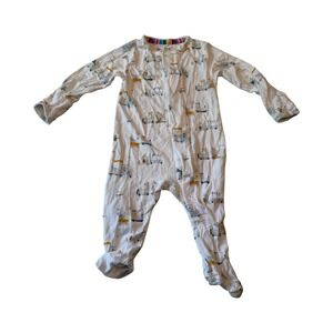 Magnetic Me Baby Footie Sleeper 0-3M White Animal Wagon Print Modal Stretch